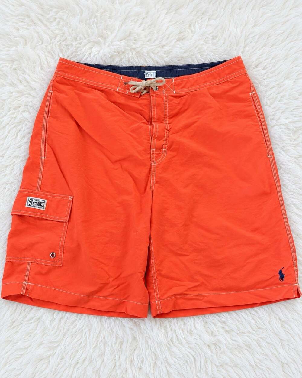 Polo Ralph Lauren Mens Board Shorts L Orange Nylon Mesh Lined Inseam 9" Surfing